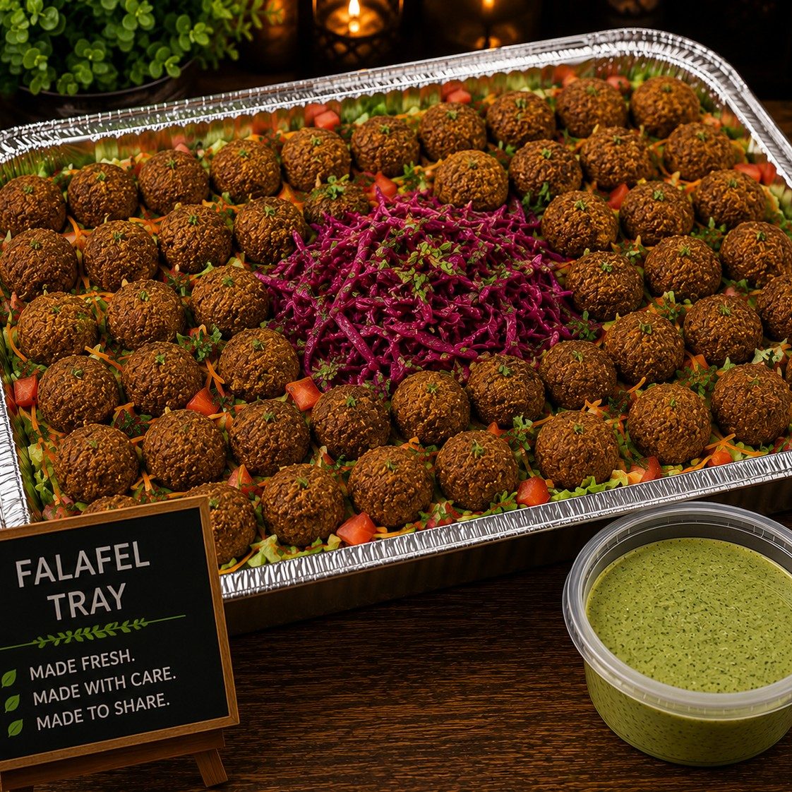 Falafel Tray + Tahini Sauce.