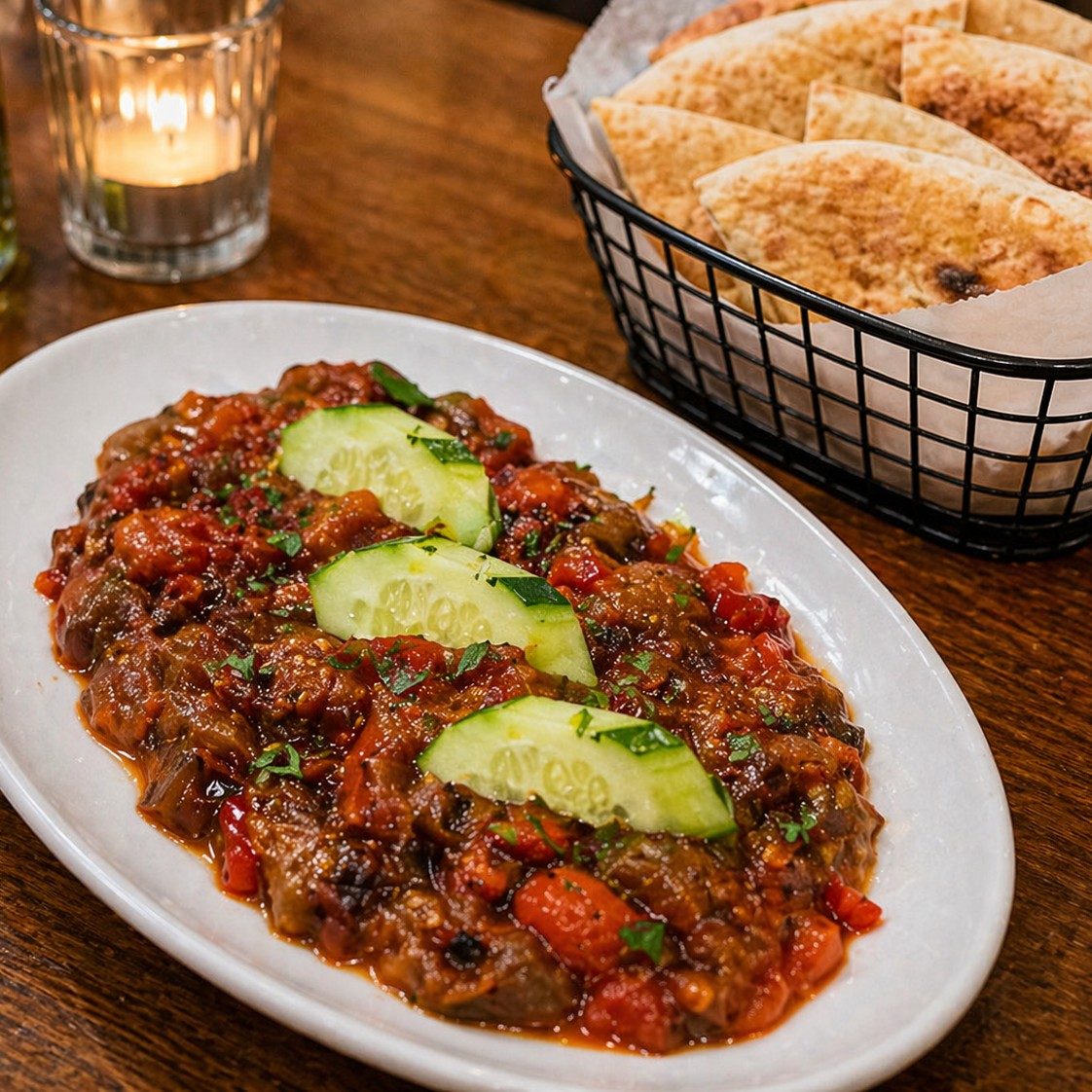 Eggplant Tomato Dip + 2 Pita.