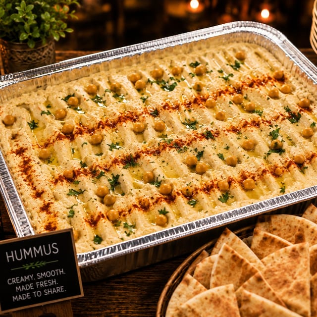 Hummus Half Tray Shallow + Bread.