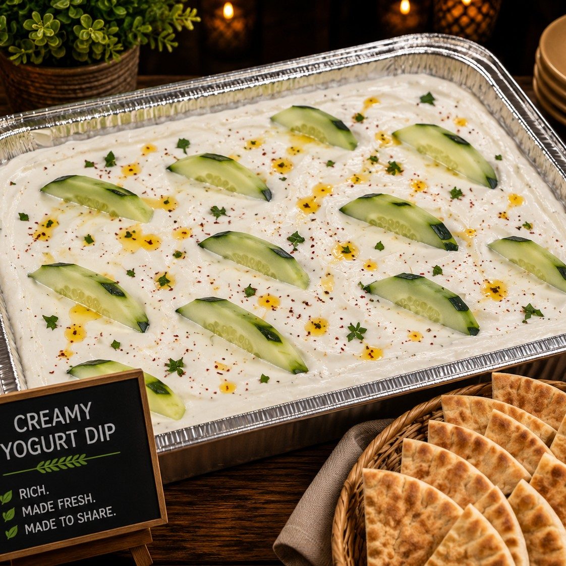 Creamy Yogurt Dip Half Tray Shallow + Bread.