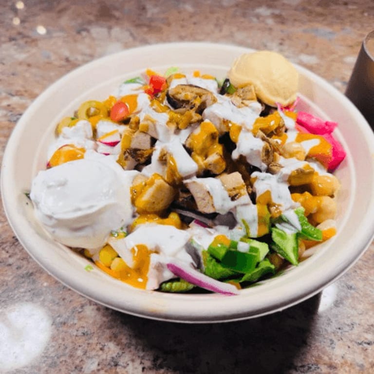 Fresh Salads: Mediterranean, Falafel, Seafood, Vegetarian